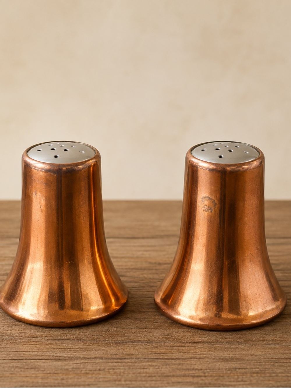 Copper Tone Metal Salt and Pepper Shakers